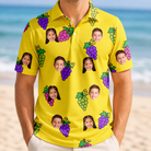 Model wearing Men's Vineyard Vibes Custom Face Polo Shirt printed with kids' faces