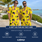 Friends in matching Men's Vineyard Vibes Custom Face Shirt & Shorts Set — a group gift photo