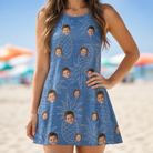 Model wearing Women's Golden Gush Custom Face Tank Dress printed with kids' faces