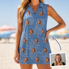 Woman wearing Women's Golden Gush Custom Face V-Neck Dress — custom faces printed all-over