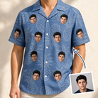 Man wearing Men's Golden Gush Custom Face Hawaiian Shirt — custom faces printed all-over