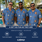 Friends in matching Men's Golden Gush Custom Face Hawaiian Shirt — a group gift photo