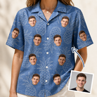 Woman wearing Women's Golden Gush Custom Face Hawaiian Shirt — custom faces printed all-over