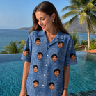 Real-life photo of someone wearing Women's Golden Gush Custom Face Hawaiian Shirt — custom faces printed all-over