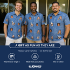 Friends in matching Men's Golden Gush Custom Face Polo Shirt — a group gift photo