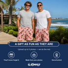 Friends in matching Men's Watermelon Whimsy Custom Face Beach Shorts — a group gift photo