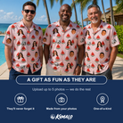 Friends in matching Men's Watermelon Whimsy Custom Face Hawaiian Shirt — a group gift photo