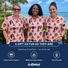 Friends in matching Women's Watermelon Whimsy Custom Face Hawaiian Shirt — a group gift photo