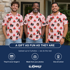 Friends in matching Men's Watermelon Whimsy Custom Face Polo Shirt — a group gift photo