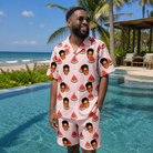 Real-life photo of someone wearing Men's Watermelon Whimsy Custom Face Shirt & Shorts Set — custom faces printed all-over