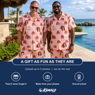 Friends in matching Men's Watermelon Whimsy Custom Face Shirt & Shorts Set — a group gift photo