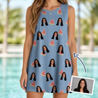 Woman wearing Women's Melon Mosaic Custom Face Tank Dress — custom faces printed all-over