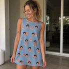 Real-life photo of someone wearing Women's Melon Mosaic Custom Face Tank Dress — custom faces printed all-over