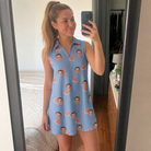 Real-life photo of someone wearing Women's Melon Mosaic Custom Face V-Neck Dress — custom faces printed all-over