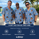 Friends in matching Men's Melon Mosaic Custom Face Hawaiian Shirt — a group gift photo