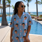 Real-life photo of someone wearing Women's Melon Mosaic Custom Face Hawaiian Shirt — custom faces printed all-over