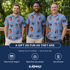 Friends in matching Men's Melon Mosaic Custom Face Polo Shirt — a group gift photo