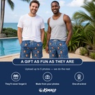 Friends in matching Men's Finny Business Custom Face Beach Shorts — a group gift photo
