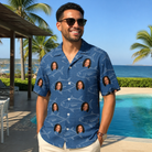 Real-life photo of someone wearing Men's Finny Business Custom Face Hawaiian Shirt — custom faces printed all-over