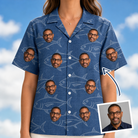 Woman wearing Women's Finny Business Custom Face Hawaiian Shirt — custom faces printed all-over