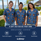 Friends in matching Women's Finny Business Custom Face Hawaiian Shirt — a group gift photo