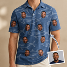 Man wearing Men's Finny Business Custom Face Polo Shirt — custom faces printed all-over