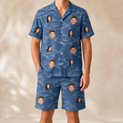Model wearing Men's Finny Business Custom Face Shirt & Shorts Set printed with kids' faces