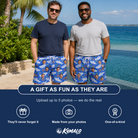 Friends in matching Men's River Rascals Custom Face Beach Shorts — a group gift photo