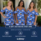 Friends in matching Women's River Rascals Custom Face Off-Shoulder Dress — a group gift photo