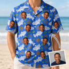 Man wearing Men's River Rascals Custom Face Hawaiian Shirt — custom faces printed all-over