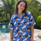 Real-life photo of someone wearing Women's River Rascals Custom Face Hawaiian Shirt — custom faces printed all-over