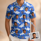 Man wearing Men's River Rascals Custom Face Polo Shirt — custom faces printed all-over