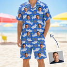 Man wearing Men's River Rascals Custom Face Shirt & Shorts Set — custom faces printed all-over