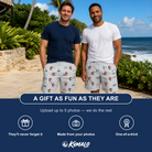 Friends in matching Men's Sardine Skippers Custom Face Beach Shorts — a group gift photo