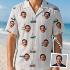 Man wearing Men's Sardine Skippers Custom Face Hawaiian Shirt — custom faces printed all-over