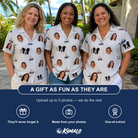 Friends in matching Women's Sardine Skippers Custom Face Hawaiian Shirt — a group gift photo
