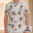 Man wearing Men's Sardine Skippers Custom Face Polo Shirt — custom faces printed all-over