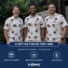 Friends in matching Men's Sardine Skippers Custom Face Polo Shirt — a group gift photo
