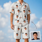 Man wearing Men's Sardine Skippers Custom Face Shirt & Shorts Set — custom faces printed all-over