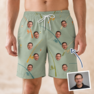 Man wearing Men's Pole Position Custom Face Beach Shorts — custom faces printed all-over