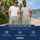 Friends in matching Men's Pole Position Custom Face Beach Shorts — a group gift photo