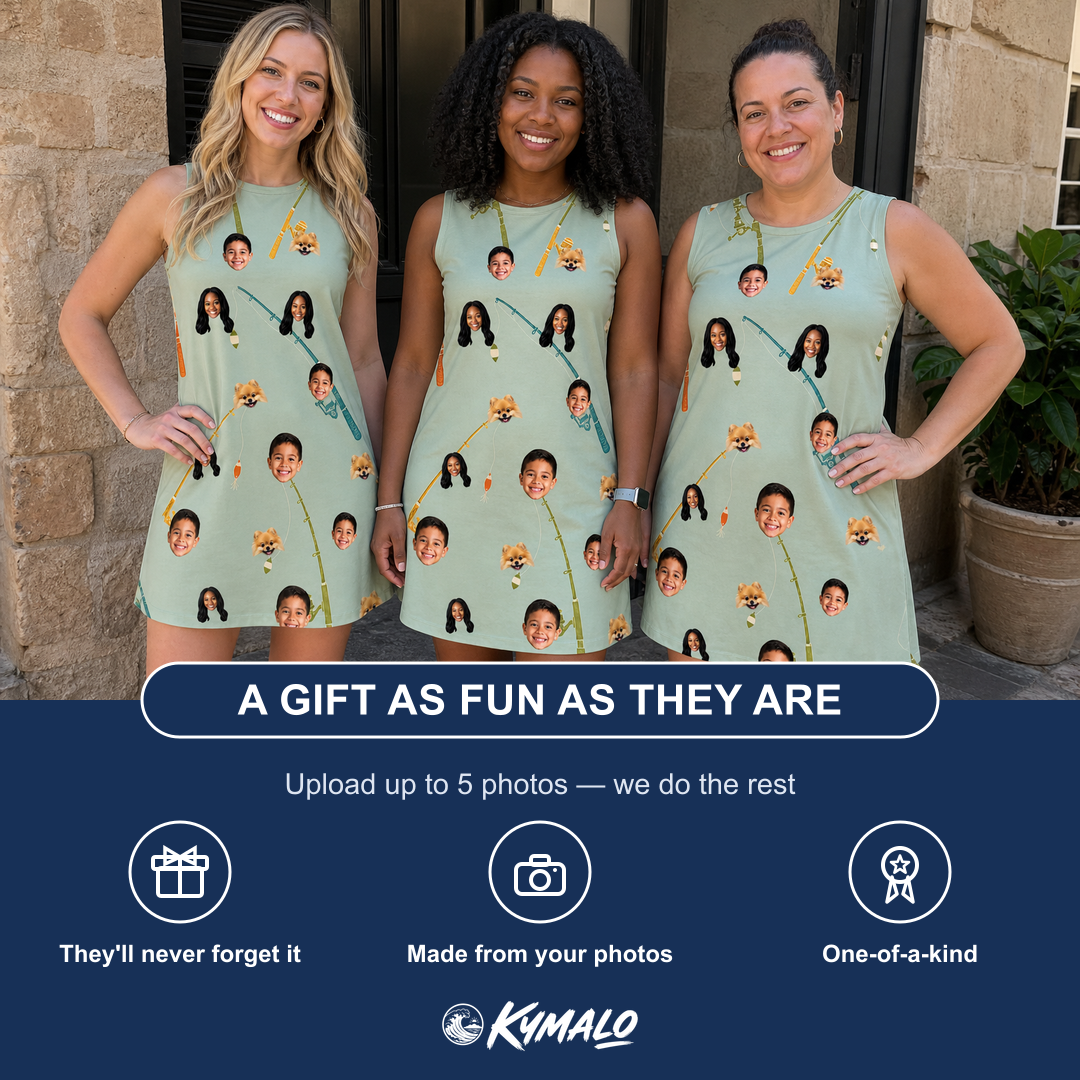Friends in matching Women's Pole Position Custom Face Tank Dress — a group gift photo