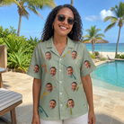 Real-life photo of someone wearing Women's Pole Position Custom Face Hawaiian Shirt — custom faces printed all-over
