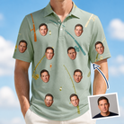 Man wearing Men's Pole Position Custom Face Polo Shirt — custom faces printed all-over