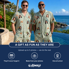 Friends in matching Men's Pole Position Custom Face Shirt & Shorts Set — a group gift photo