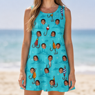 Model wearing Women's Barbed Banter Custom Face Tank Dress printed with kids' faces