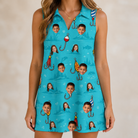 Model wearing Women's Barbed Banter Custom Face V-Neck Dress printed with kids' faces