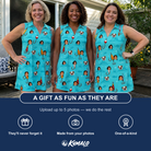 Friends in matching Women's Barbed Banter Custom Face V-Neck Dress — a group gift photo