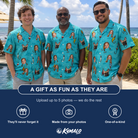 Friends in matching Men's Barbed Banter Custom Face Hawaiian Shirt — a group gift photo