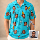 Man wearing Men's Barbed Banter Custom Face Polo Shirt — custom faces printed all-over